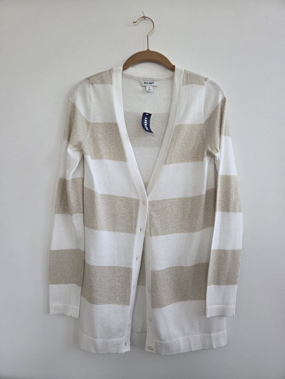 NWT Old Navy Gold and White Striped V-Neck Cardigan, sz S